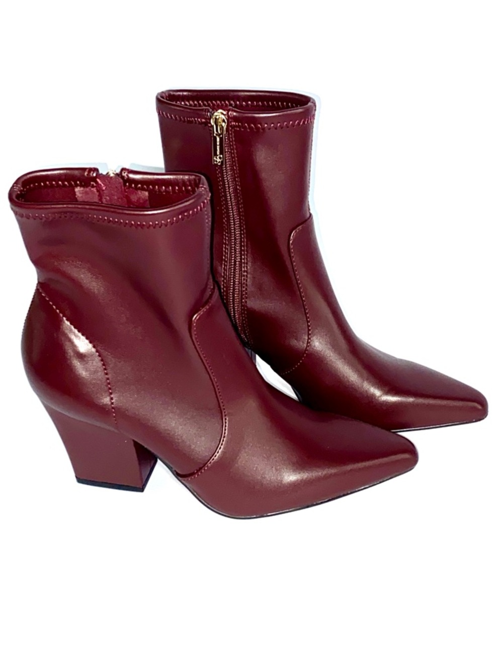 Soft Plum Faux Leather Block Heel Pointed Toe Boots